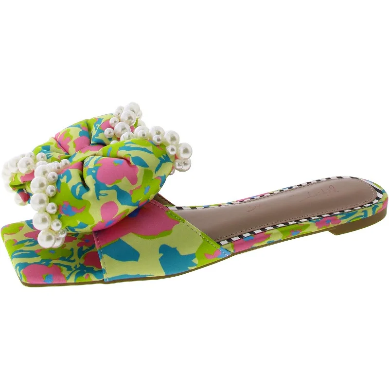 Comfortable sandals for leisurely summer days-Betsey Johnson Womens LIAH Satin Pearl trim Flatform Sandals