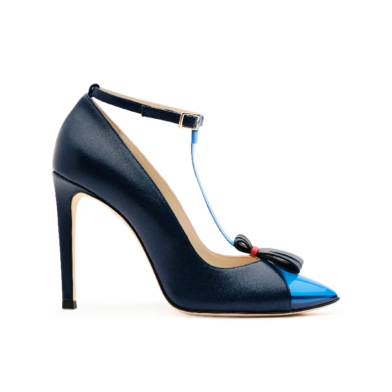 Slip-on high heels with cushion -Tamron Ankle Strap Pumps in Navy & Ocean Blue