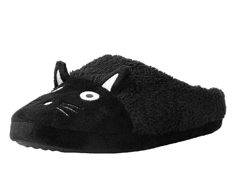 Slippers for slim feet fit -Black Fuzzy Kitty Slipper