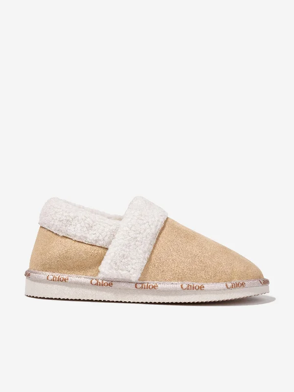 Slippers for damp conditions -Chloé Girls Suede Slippers in Beige