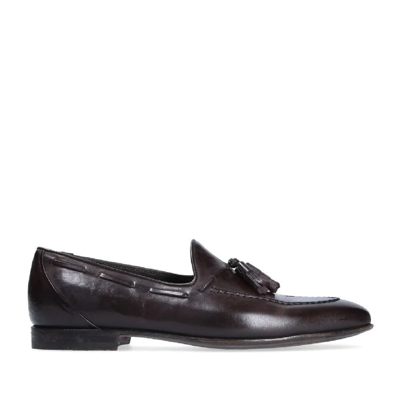 Breathable loafers for airy nights-Franceschetti Milo Men's Shoes Brown Horse Leather Tassels Loafers (FCCT1008)