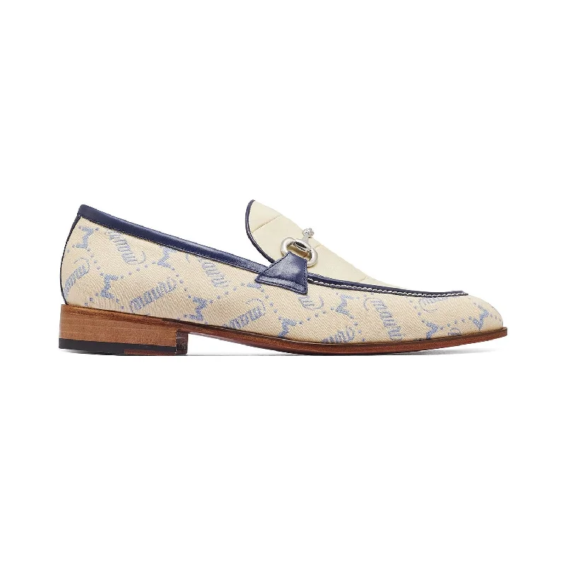 Durable loafers for daily wear-Mauri 4983 Bahamas Men's Shoes Cream, Sky Lark & Indigo Blue Exotic Alligator/ Fabric / Calf-Skin Leather Horsebit Loafers (MA5301)