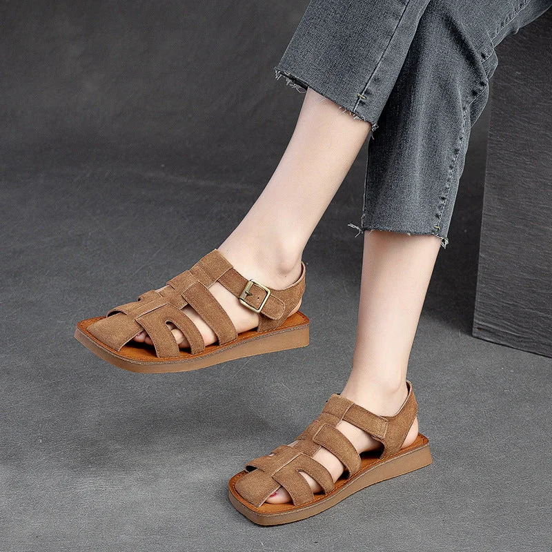 Breathable sandals for airy shore strolls-Women Summer Leather Flat Casual Sandals