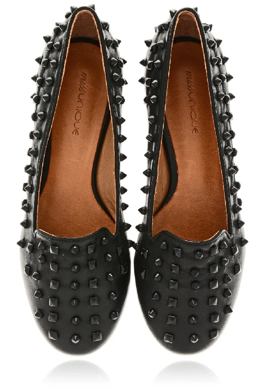 Slippers for late-night movies -SPIKES Black Leather Slipper Shoes