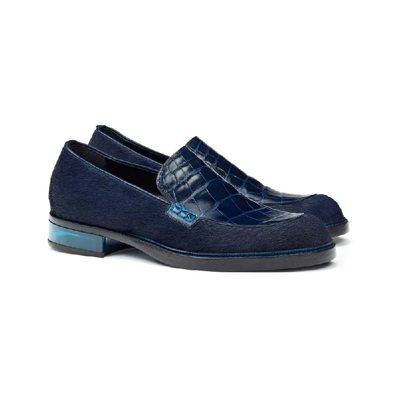 Affordable loafers for simple strolls-Mauri Men's Shoes Indigo Blue Exotic Body Alligator & Pony Loafers 4799 (MA4515)