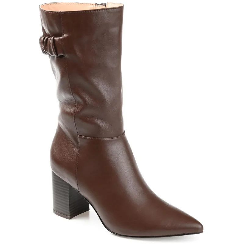 Boots for long snow events -Journee Collection Womens WILO Faux Leather Pointed Toe Mid-Calf Boots