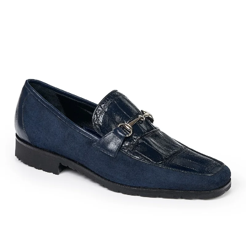 Soft loafers for summer nights-Mauri Men's Betulla Wonder Blue Body Alligator & Calf-skin Leather/Suede Loafers 4882(MA4811)