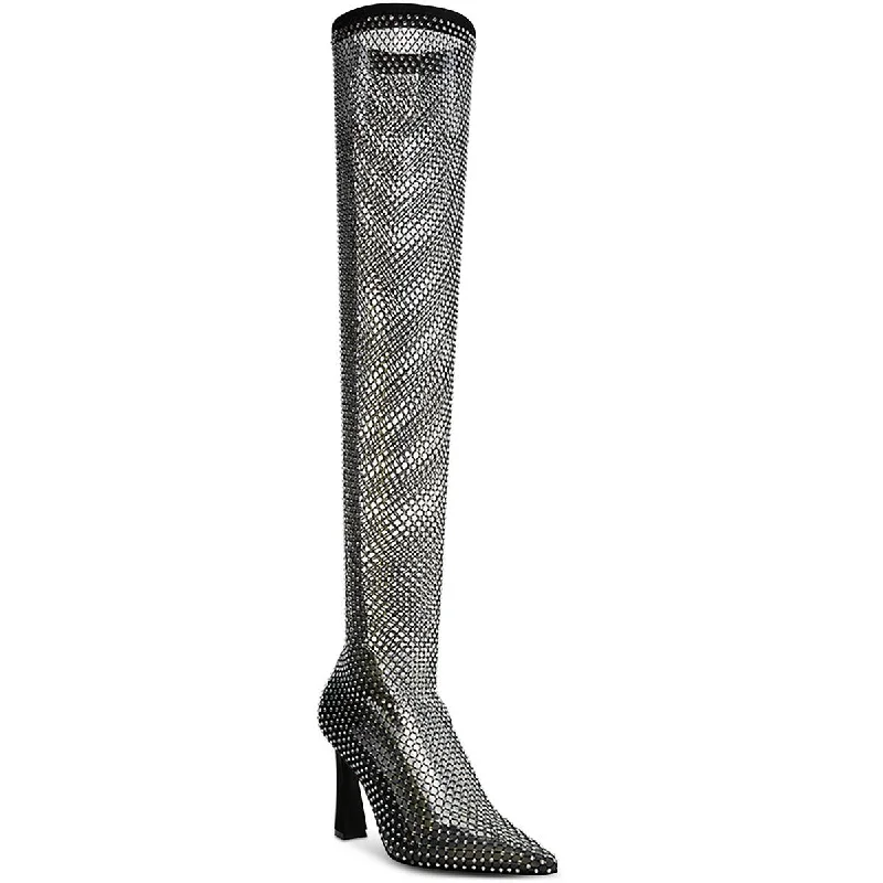 Boots with refined sleek designs -Steve Madden Womens Sapphire Embellished Flexible Over-The-Knee Boots