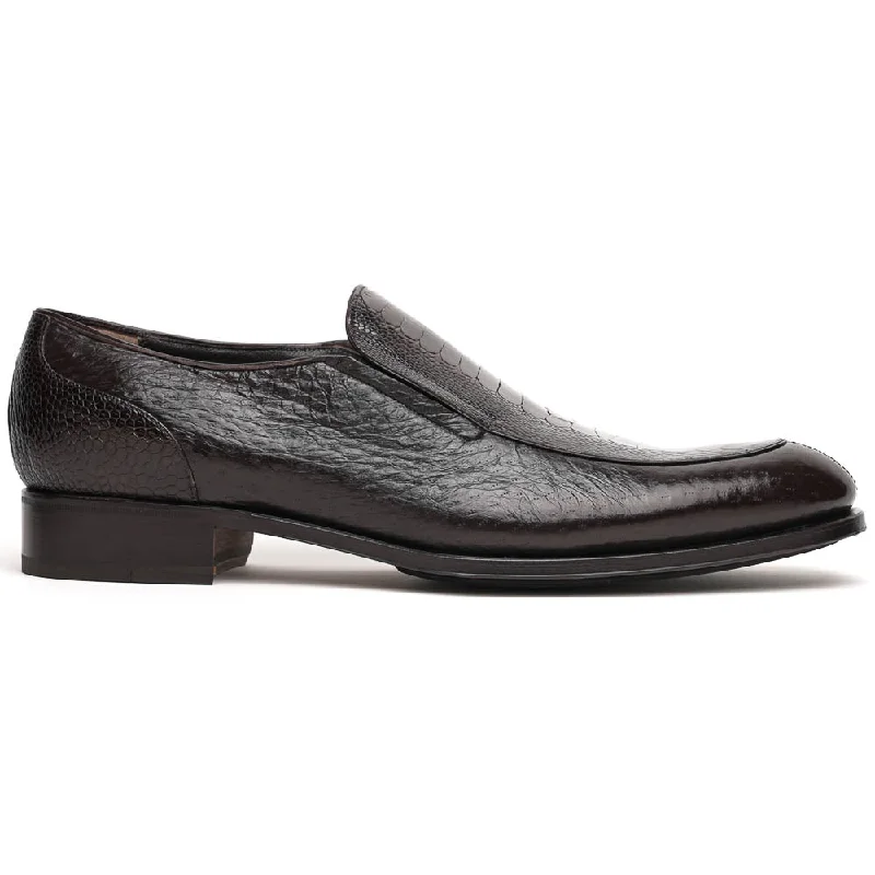 Lightweight loafers for sunny days-Caporicci 3324 Men's Shoes Dark Brown Exotic Ostrich / Peccary Slip-On Loafers (CAP2003)