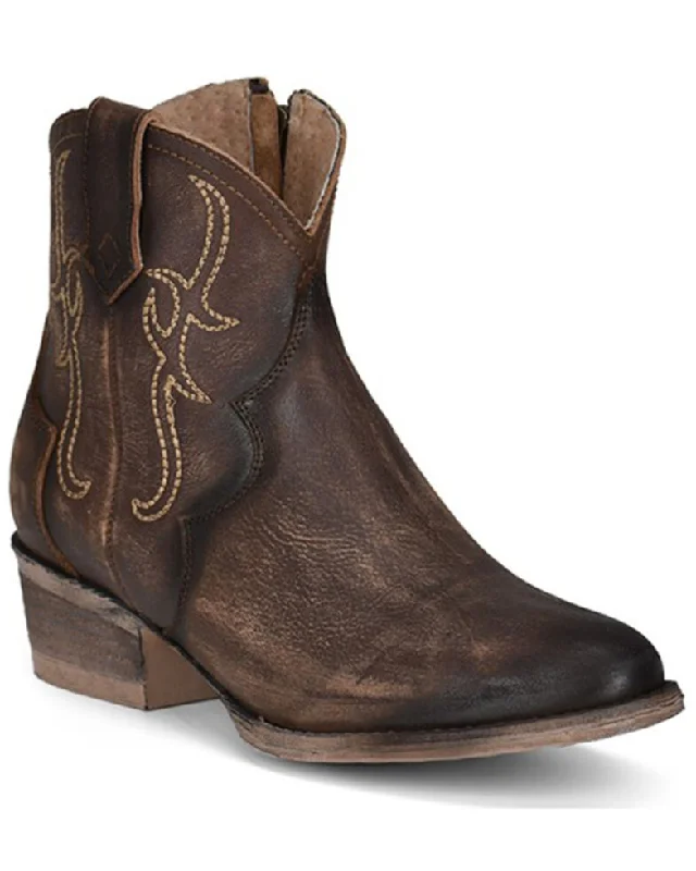 Boots for outdoor snow meals -Corral Circle G Q5161 TobaccoEmbroidery & Zipper Round Toe Shortie Boots