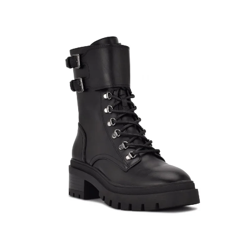 Boots for long frost dinners -Nine West Womens Halima 3 Faux Leather Lug Sole Combat & Lace-up Boots