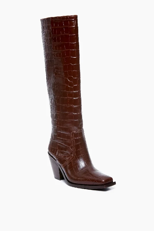 Boots with protective toe guards -Dark Brown Croc Lynn Boots