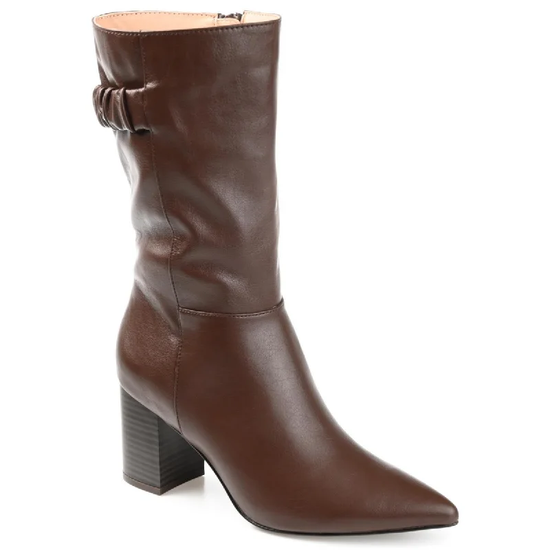 Boots with resilient footbed layers -Journee Collection Womens Wilo Faux Leather Pointed Toe Mid-Calf Boots