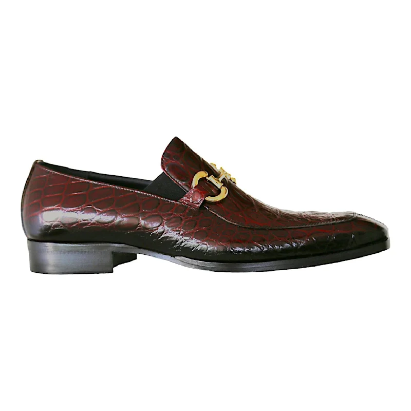 Affordable loafers for family style-Jo Ghost 4956 Men's Shoes Burgundy Crocodile Print Leather Horsebit Loafers (JG5368)