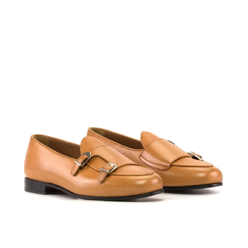 Durable loafers for busy strolls-Ambrogio Bespoke Men's Shoes Cognac Full Grain / Calf-Skin Leather Double Monk-Strap Loafers (AMB2554)