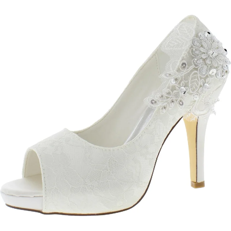 High heels with anti-skid soles -Emily Bridal Womens Lace Floral Print Pumps