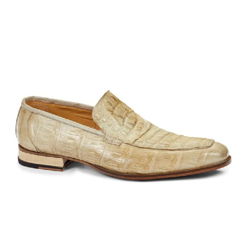 Trendy loafers for seasonal trips-Mauri Men's Shoes Bone Baby Crocodile & Hornback Crown Loafers 4615 (MA4412)