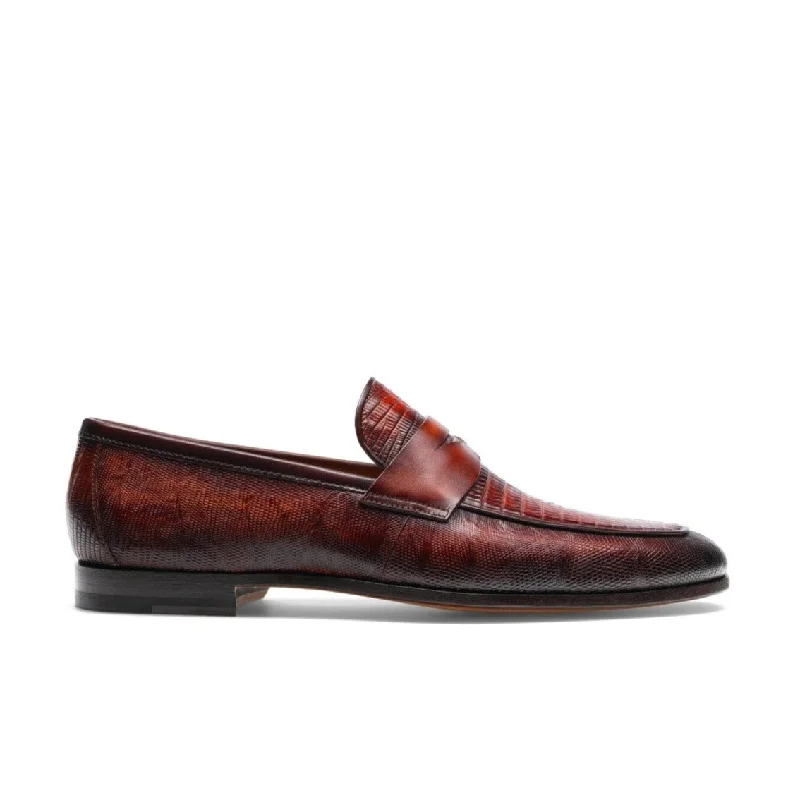 Fashionable loafers for evening comfort-Magnanni Vicente 23257 Men's Shoes Cognac Exotic Genuine Lizard Skin Classic Penny Loafers (MAGS1101)