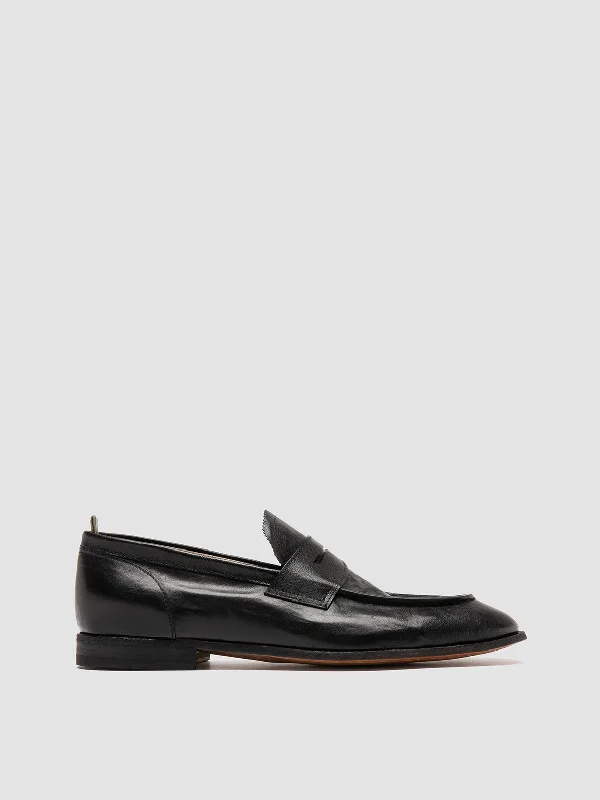 Comfortable loafers for hot steps-SOLITUDE 001 - Black Leather Penny Loafers