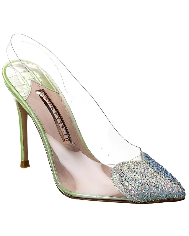 High heels with smooth leather -Sophia Webster Amora Vinyl & Croc-Embossed Leather Slingback Pump