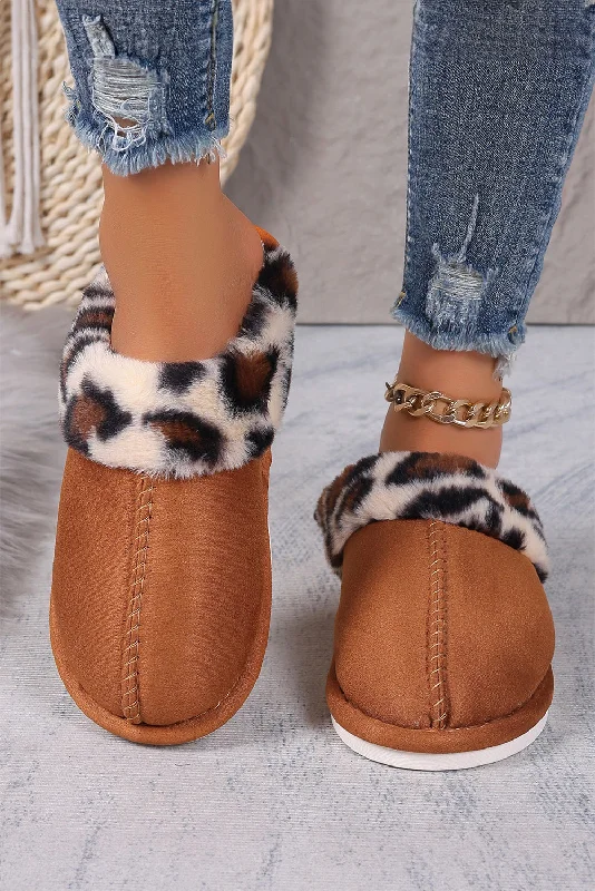 Slippers for tiny naps -Chestnut Anti-Skid Leopard Fluffy Slippers