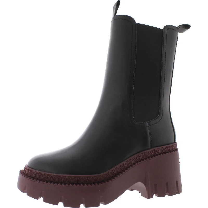 Boots with soft padded collars -Coach Womens ALEXA LEATHER LEATHER ROUND TOE Mid-Calf Boots