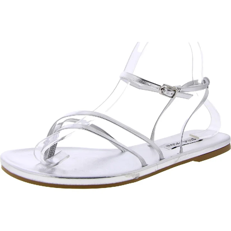 Cheap sandals for casual beach evenings-Steve Madden Womens Jude Faux Leather Buckle Strappy Sandals