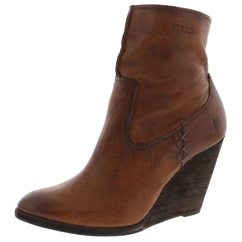 Boots with bold outsole overlays -Frye Womens Cece Artisan Short Leather Stacked Wedge Boots