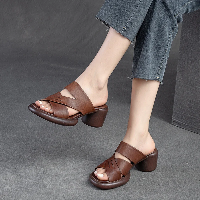 Fashionable sandals for warm shore nights-Women Summer Casual Slip-on Heeled Sandals