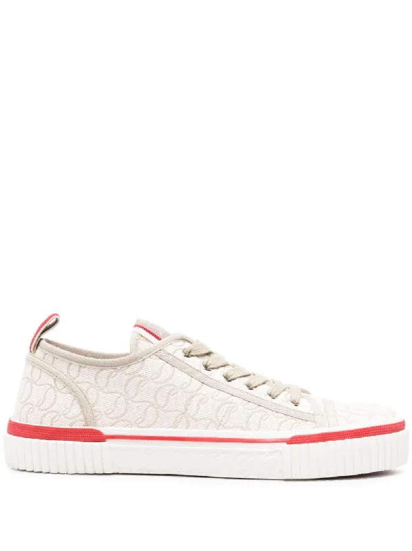 Slip-on athletic shoes for fast runs-CHRISTIAN LOUBOUTIN Monogram Jacquard Contrast Trim Logo Sneaker