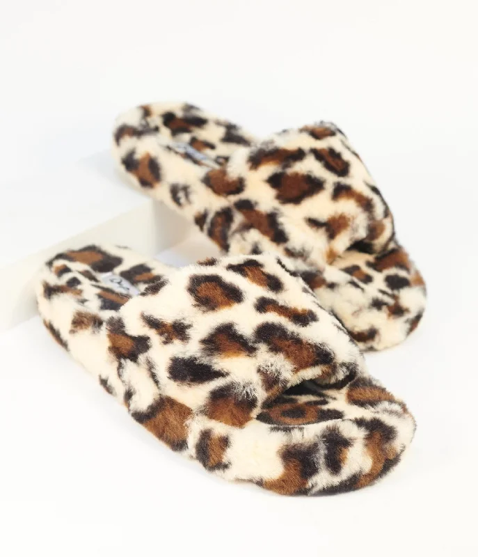 Slippers for sticky climates -Leopard Print Fuzzy Slippers