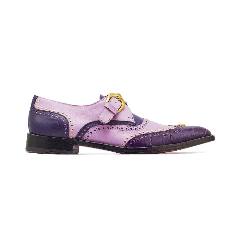 Best loafers for urban comfort-Mauri Godfather Men's Designer Shoes Purple & Amethyst Alligator / Calf-Skin Leather Dress Monk-Straps Loafers 3051 (MA5310)