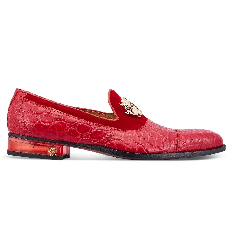 Cheap loafers for relaxed comfort-Mauri Count 3215 Men's Shoes Red Exotic Alligator / Velvet Slip-On Loafers (MA5472)