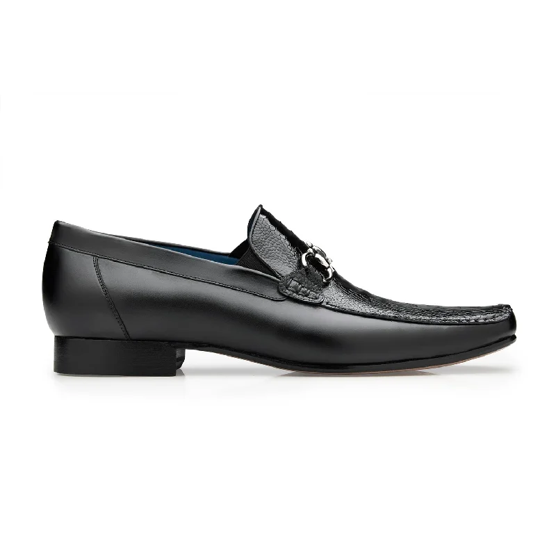 Durable loafers for busy comfort-Belvedere Bruno 1026 Men's Shoes Black Exotic Ostrich / Calf-Skin Leather Horsebit Split-Toe Loafers (BV3072)