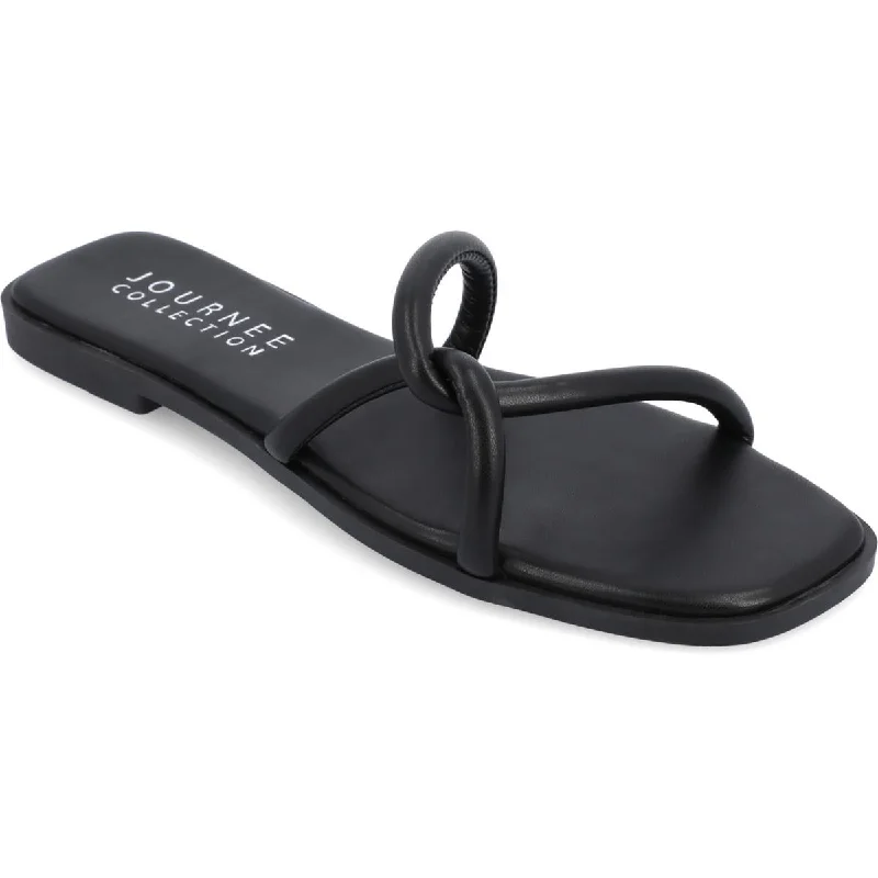 Best sandals for summer beach strolls-Journee Collection Womens Lauda Strappy Faux Leather Slide Sandals