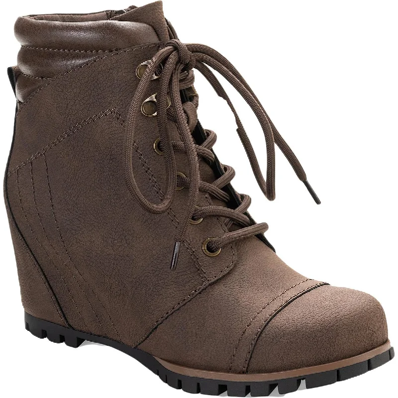 Boots with light footbed comfort -Sun + Stone Womens Quinnf Faux-Leather Lace-Up Wedge Boots