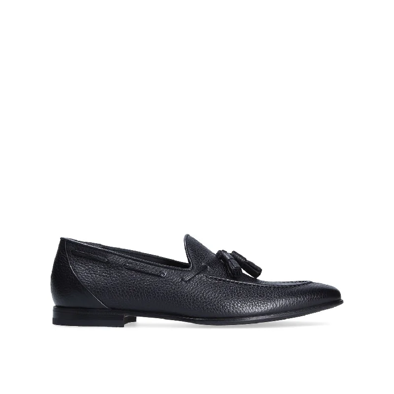 Lightweight loafers for hot strolls-Franceschetti Fidenza Men's Shoes Black Full Grain Leather Tassels Loafers (FCCT1009)