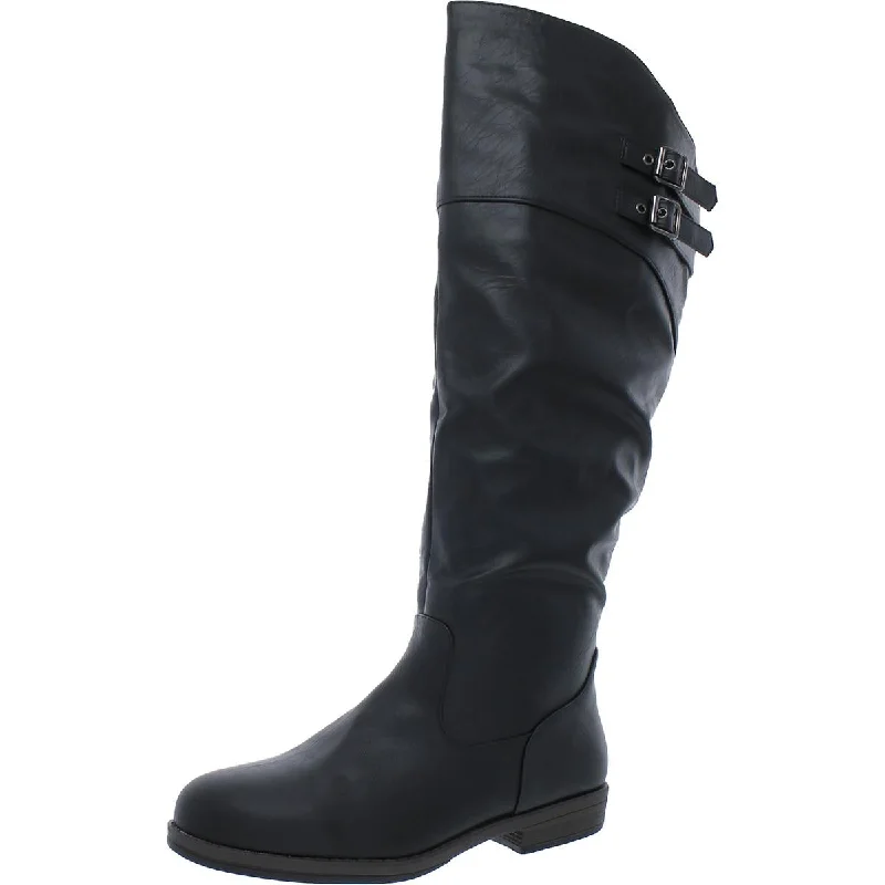 Boots with non-slip sole comfort -Journee Collection Womens Wide Calf Patent Zipper Mid-Calf Boots