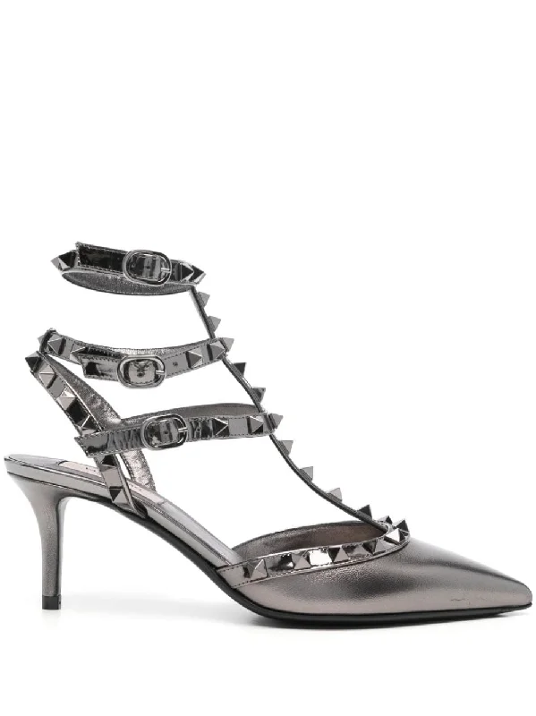 High heels for eco style -VALENTINO GARAVANI Rockstud Laminated Leather Pumps with 70mm Mid Heel