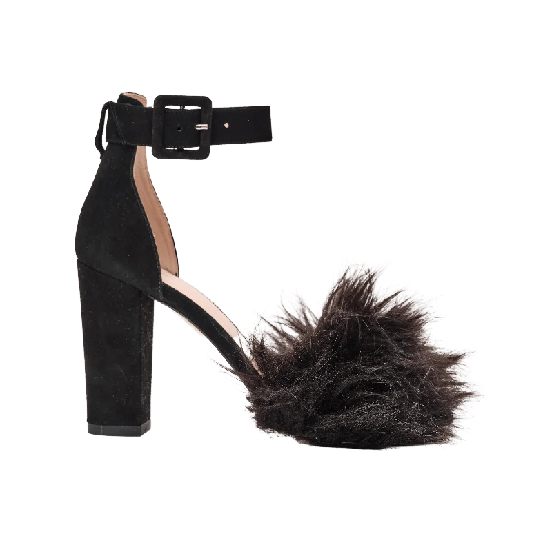 Durable high heels for daily use -Naomi Block Heel Pumps with Faux Fur in Black