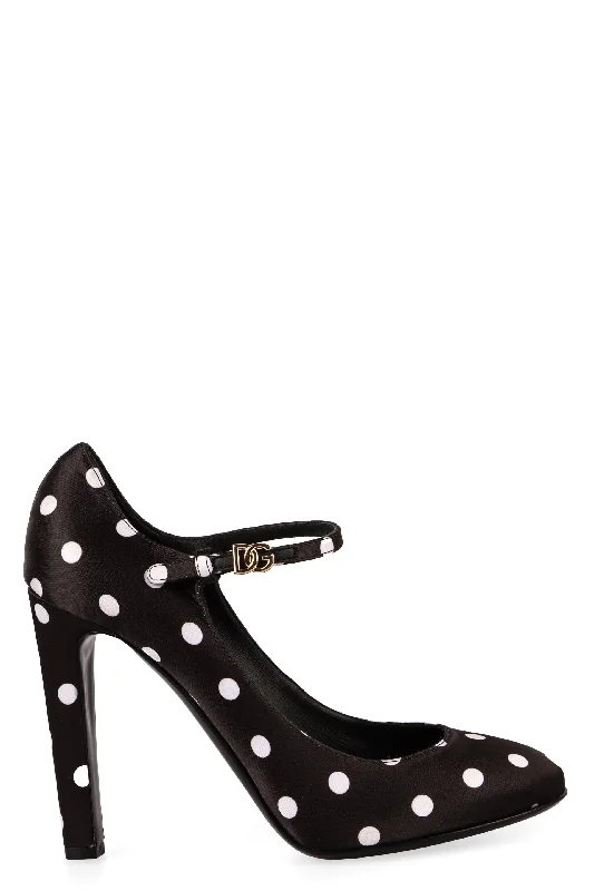 High heels for outdoor receptions -DOLCE & GABBANA Elegant Polka-Dot Satin Mary Jane Pumps