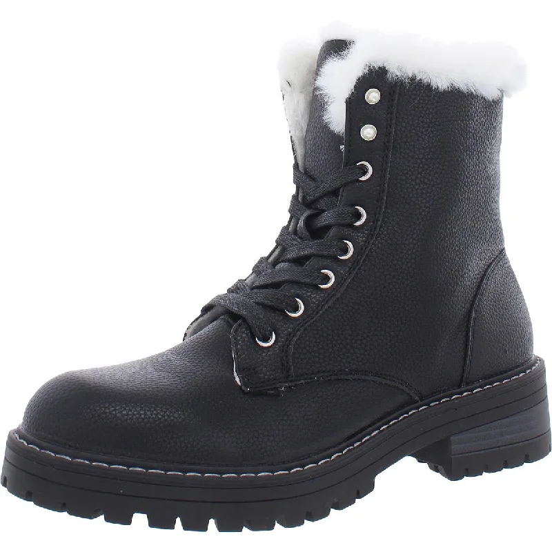 Boots with luxurious soft linings -Rampage Womens Kaedy3 Faux Leather Lug Sole Combat & Lace-up Boots