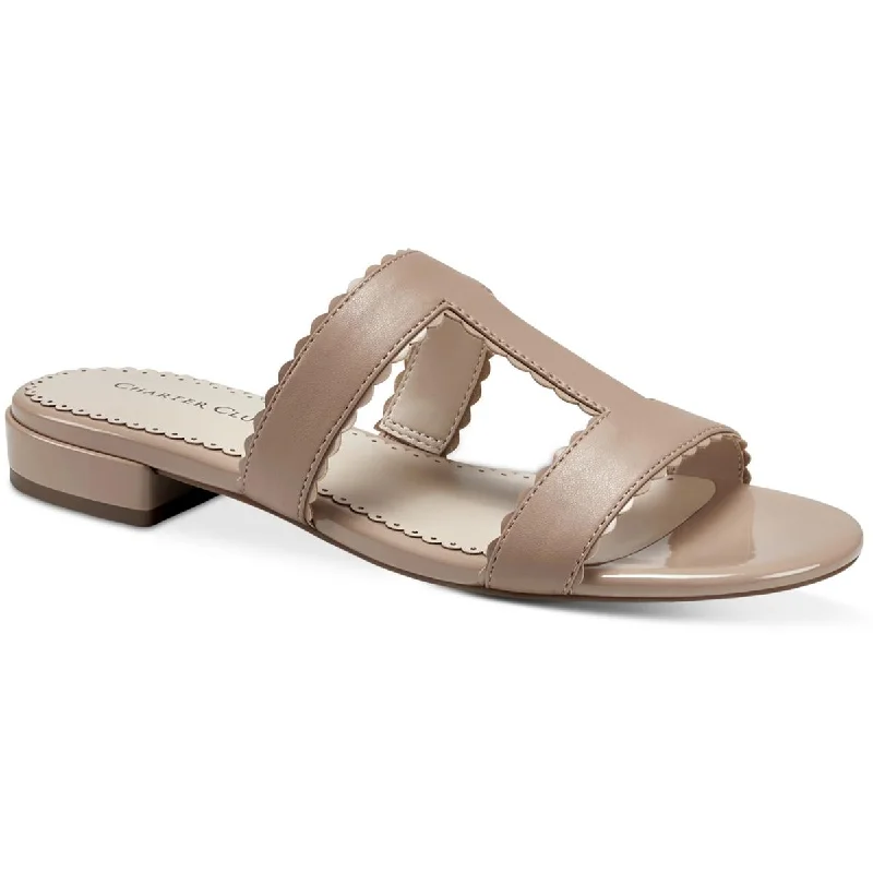 Stylish sandals for sunny coastal nights-Charter Club Womens Lulia Patent Round Toe Slide Sandals