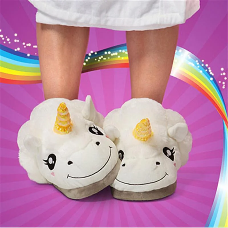 Slippers with polka dot print -The  Indoor Plush Unicorn Slippers