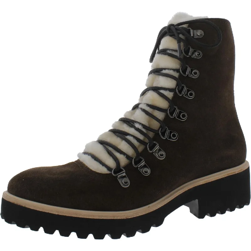 Boots for outdoor snow scenes -All Black Womens Suede Lace-Up Combat Boots