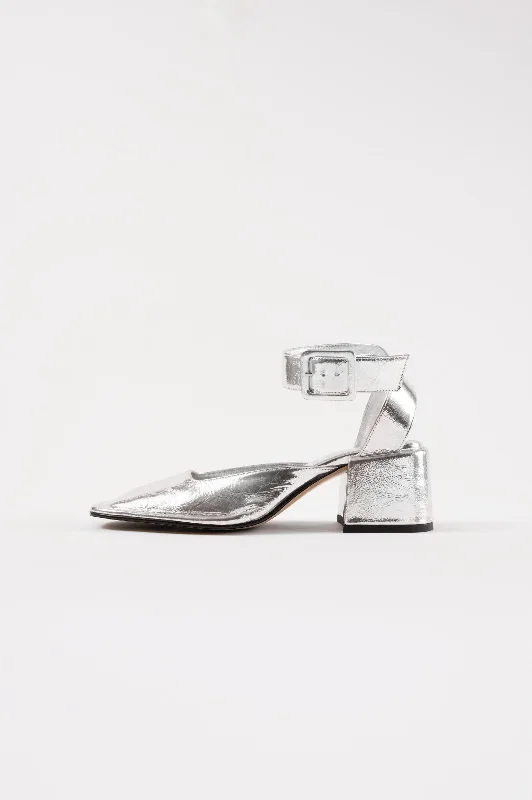 High heels with wet weather soles -YASU - Silver Wrinkled Polished Leather Pumps