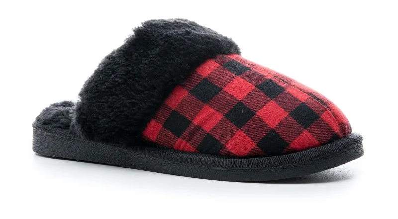 Slippers with wild designs -Red Plaid Snooze Fuzzy Slippers