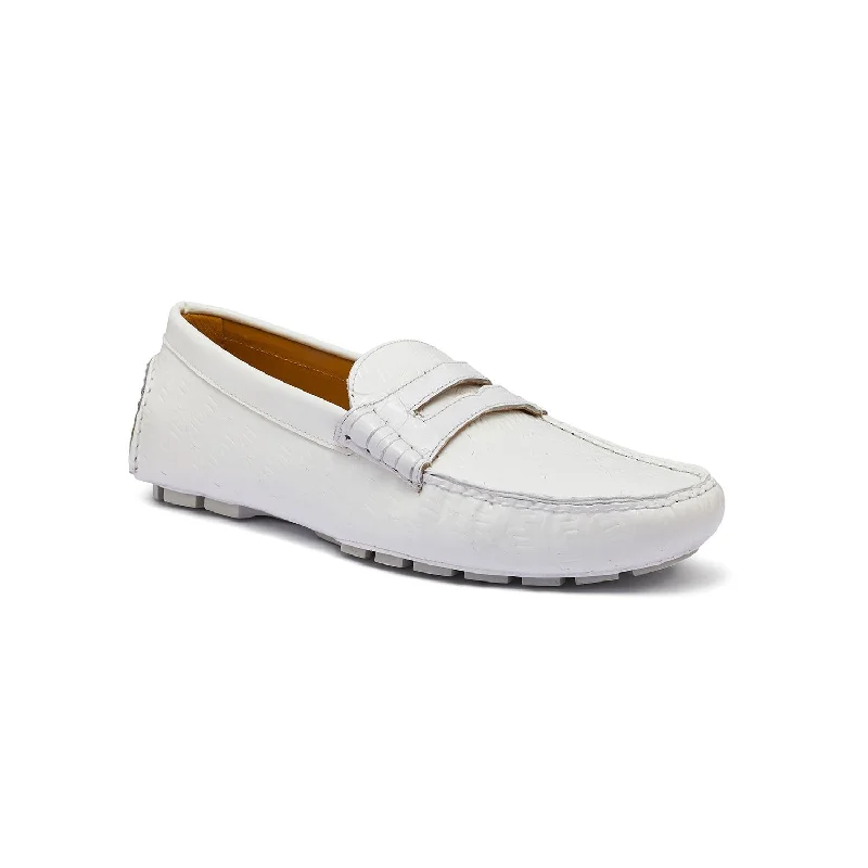 Comfortable loafers for long wear-Mauri 3502 Suave Men's Shoes White Exotic Crocodile / Patent Embossed Leather Driver Loafers (MA5346)