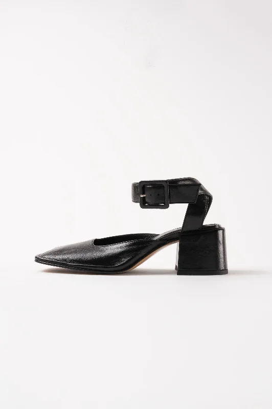 High heels with soft leather -YASU - Black Wrinkled Polished Leather Pumps