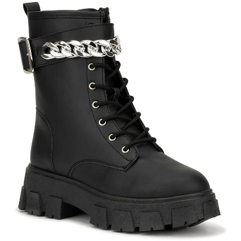 Boots for relaxed snow dinners -Olivia Miller Womens Ava  Faux Leather Zipper Combat & Lace-up Boots